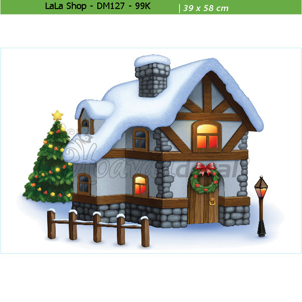 Ngôi nhà tuyết đêm Noel (nền trắng đục)